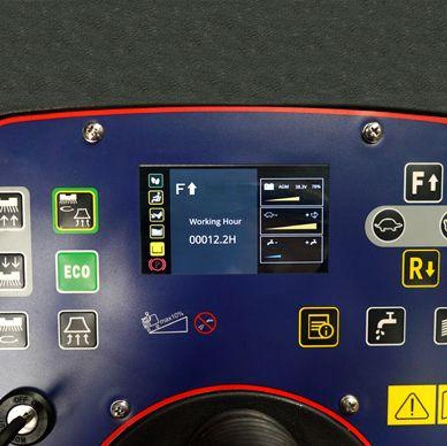 Ride-on electric industrial scrubber - Large sized spaces - 74,163 sq feet/hour.