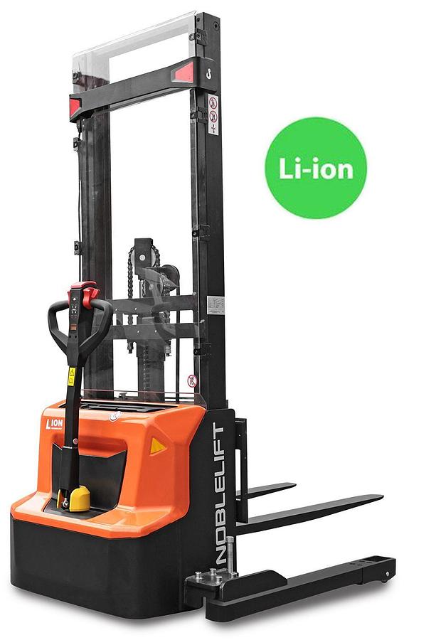 Lithium-ion powered walkie straddle stacker - Light to medium -duty - High productivity.