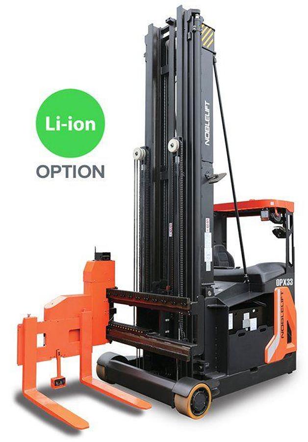 AC powered very narrow aisle forklift - High lift height - High mobility.