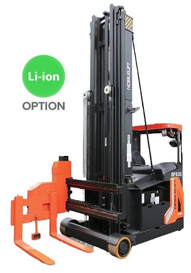 OPX33-295
3,300 lb Capacity
Very Narrow Aisle Electric Forklift
295 in (3-Stage) Lift Height
Polyurethane Tires
