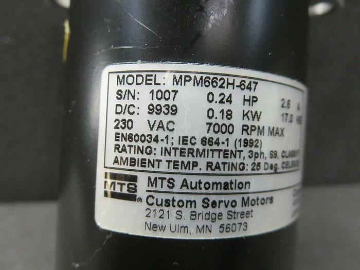 Used MTS Automation W/Sumtak, MPM662H-647 W/LDA-047-1000CE, Servo Motor W/Optcoder
