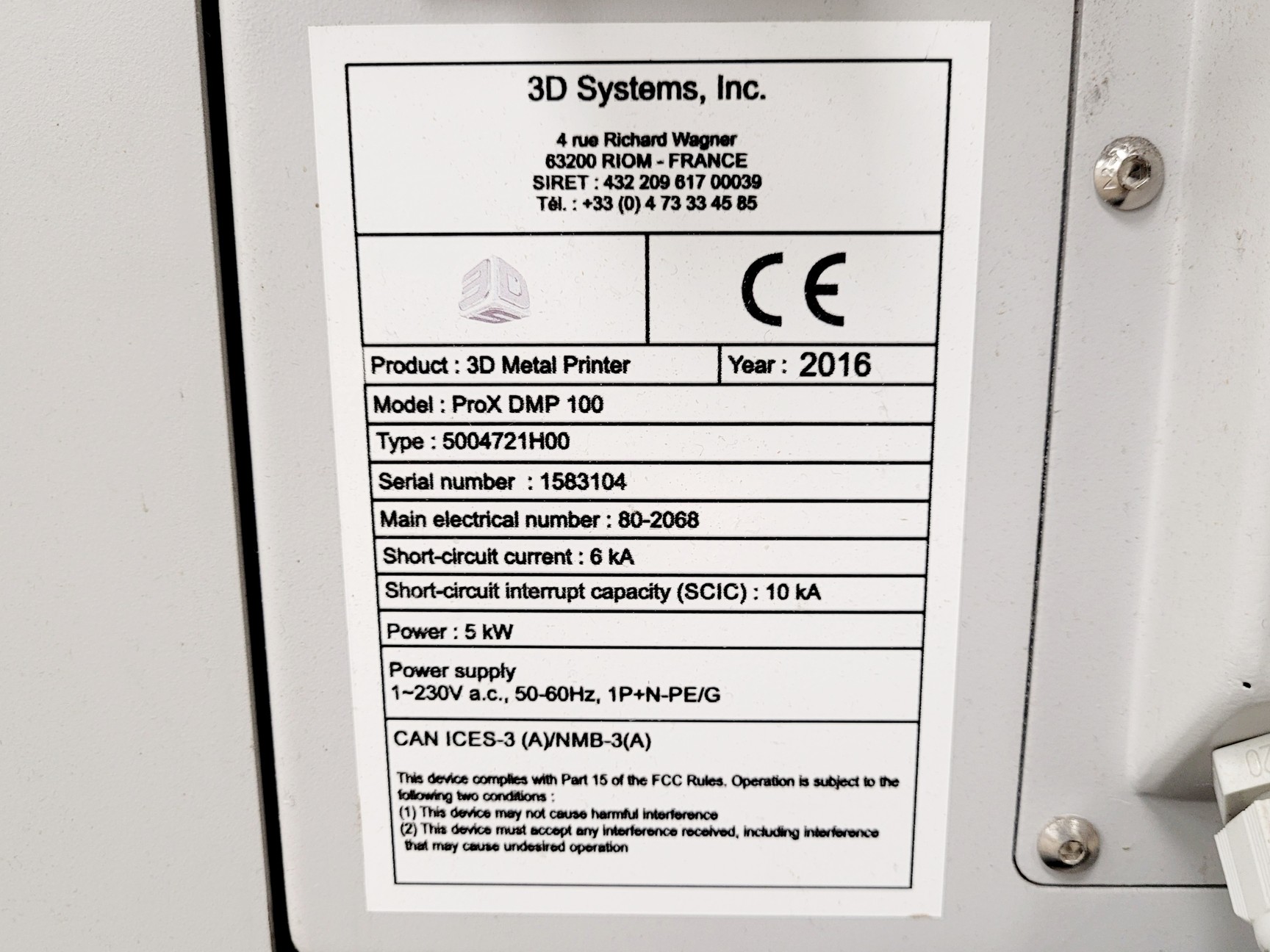 Used 2016 3D Systems ProX DMP 100 Metal Laser Sintering System