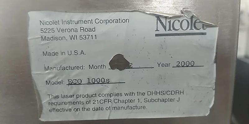 Used 2002 Thermo Scientific/ Nicolet ECO 1000 FTIR Spectrometer (Fourier Transform Infrared)