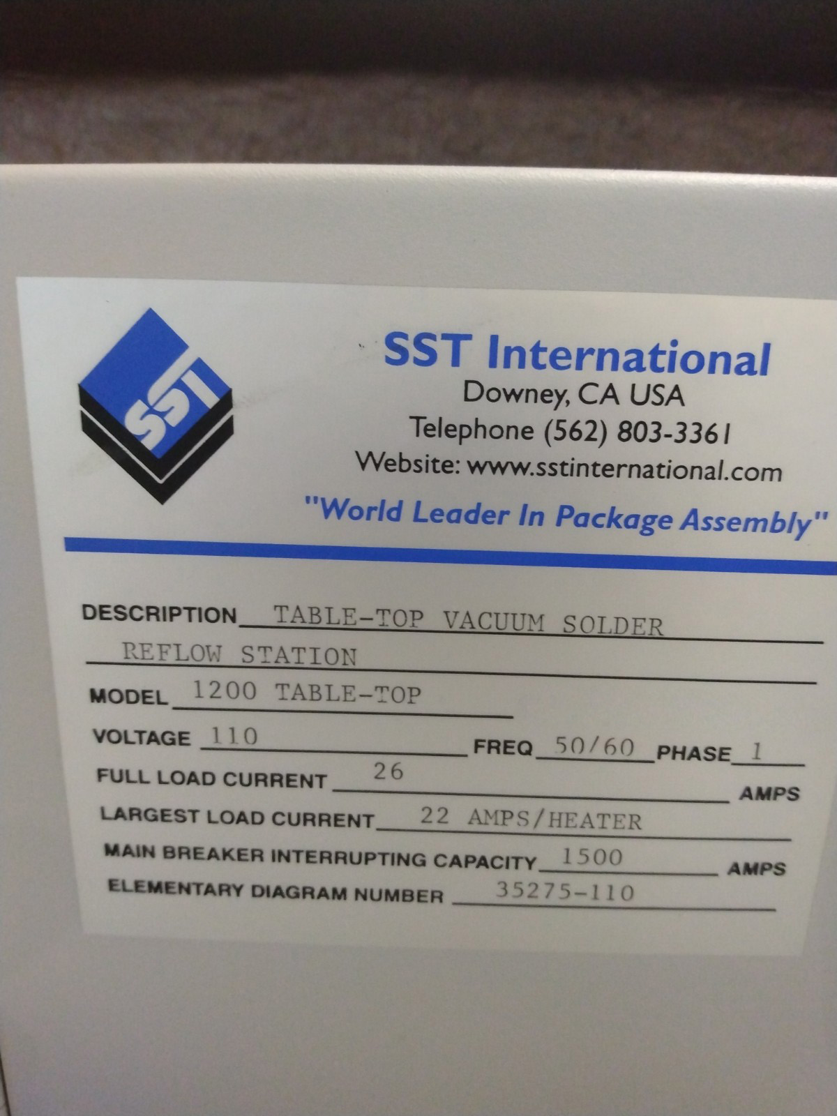 Used SST 1200 Table-Top Vacuum Solder