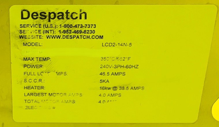 Used 2017 Despatch PASSIVATION DRY DESPATCH LCD2 14N 5