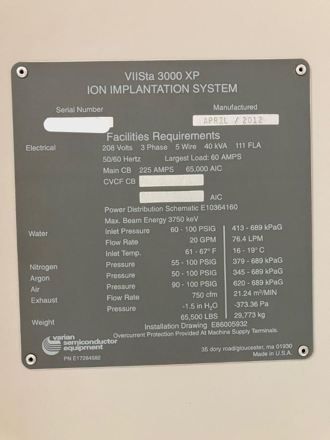 Used 2012 AMAT Varian VIIsta 3000XP