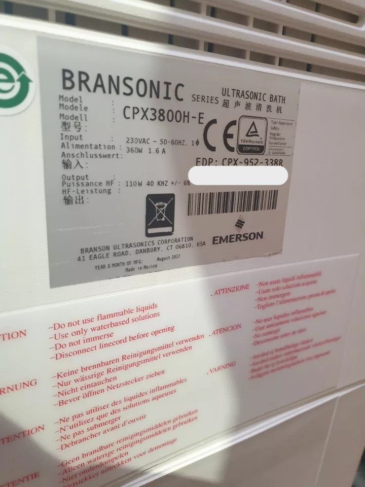 Used Branson BRANSONIC CPX3800H-E CPX-952-338R ULTRASONIC CLEANER