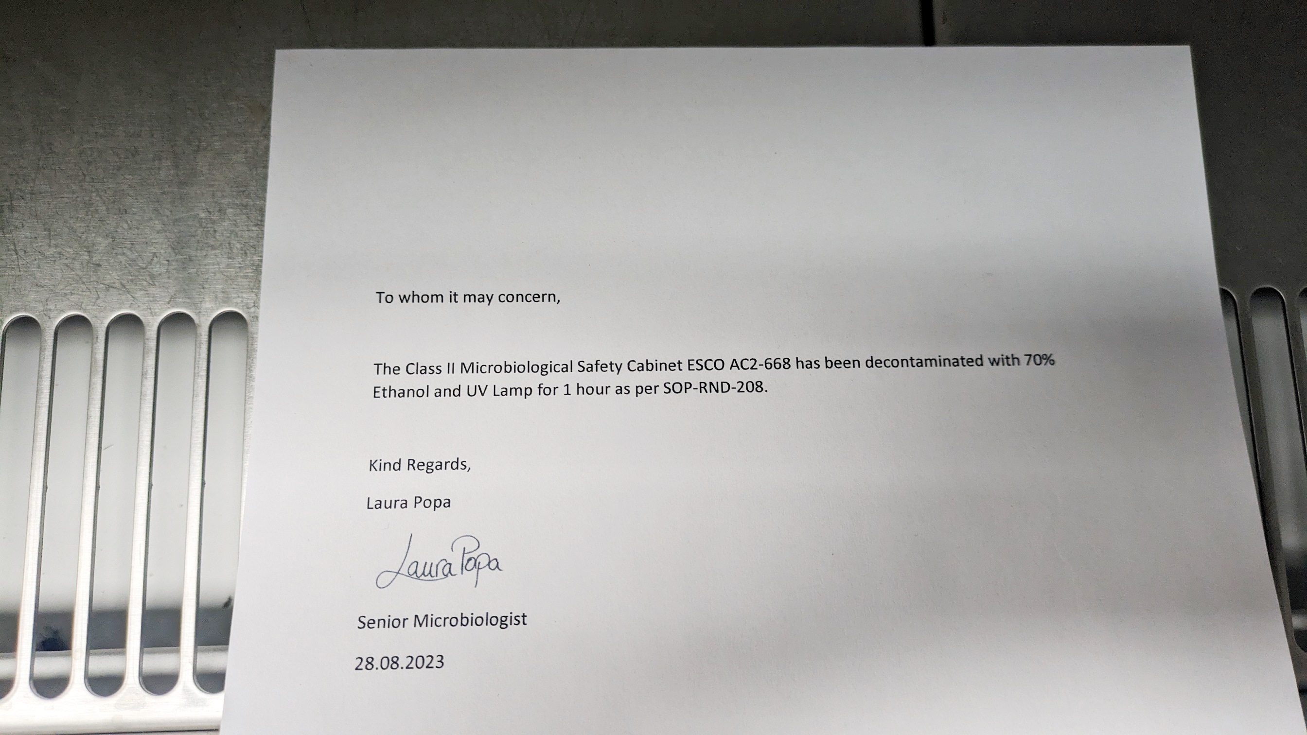 Used 2016 ESCO Airstream® Class II Microbiological Safety Cabinet