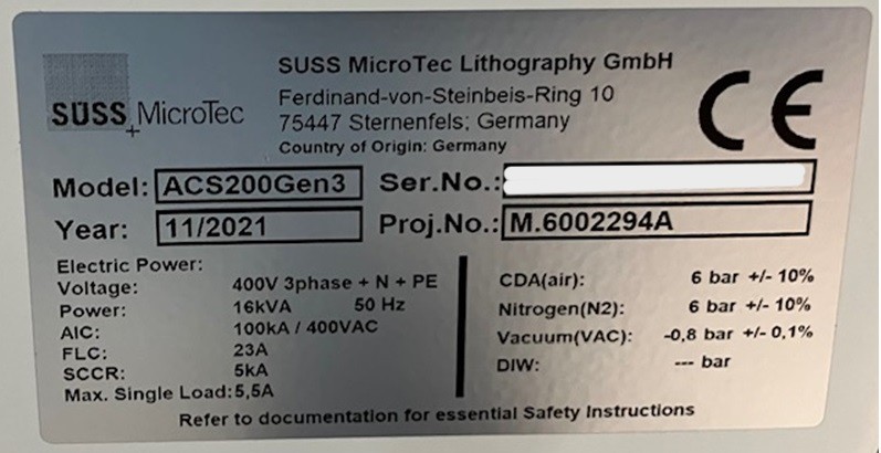 Used 2021 Suss Microtec ACS200 Gen3