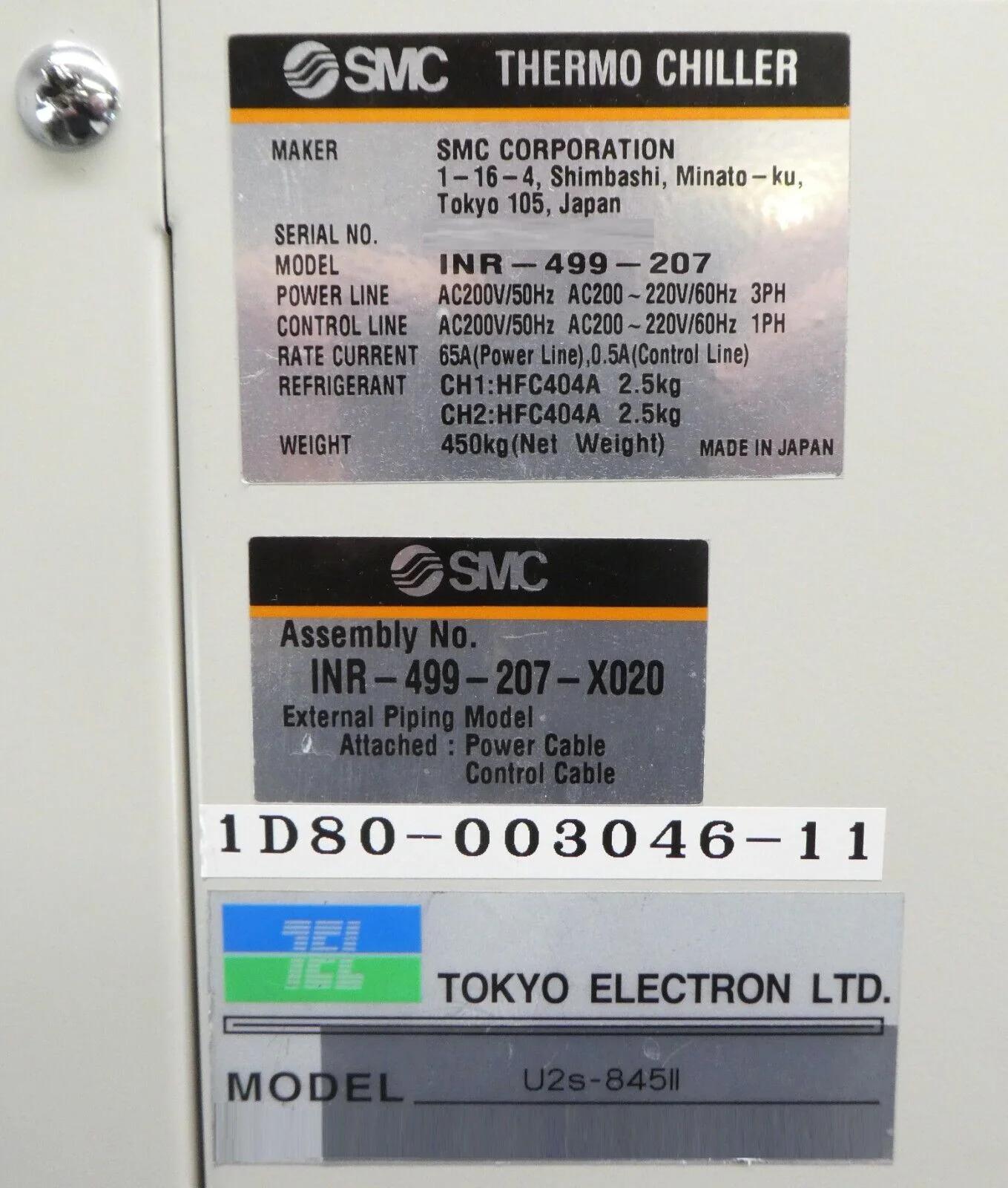 Used SMC SMC INR-499-207 Dual Channel Chiller INR-499-207-X020 TEL 1D80-003046-11 As-Is