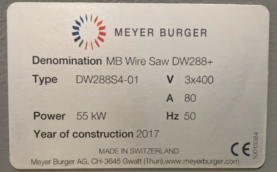 Used 2017 MEYER BURGER Diamond DW288 S4-01 Wire Saw