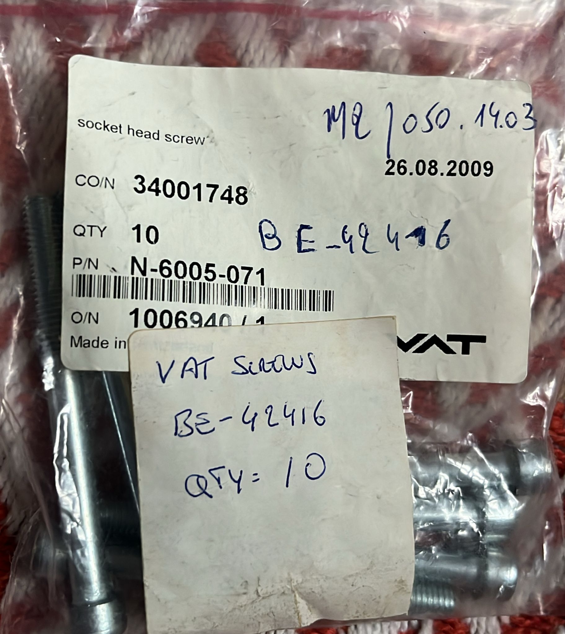 Used Applied Materials AMAT N-6005-071 SOCKET HEAD SCR,VAT VALVE