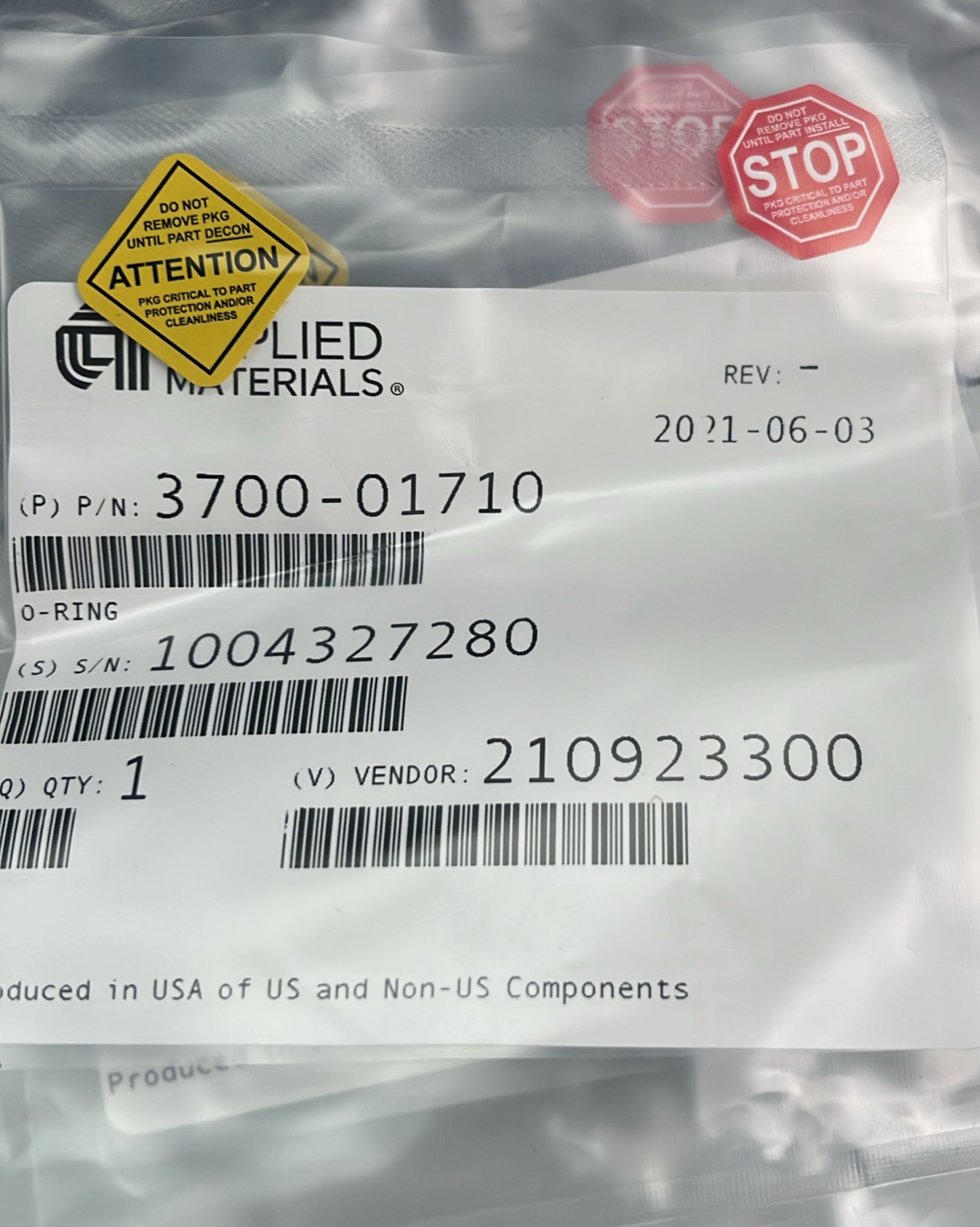 Used Applied Materials AMAT WXZ PART: O-RINGS - VARIOUS AVAILABLE