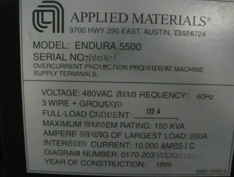 Used AMAT Endura 5500 Aluminum Interconnect