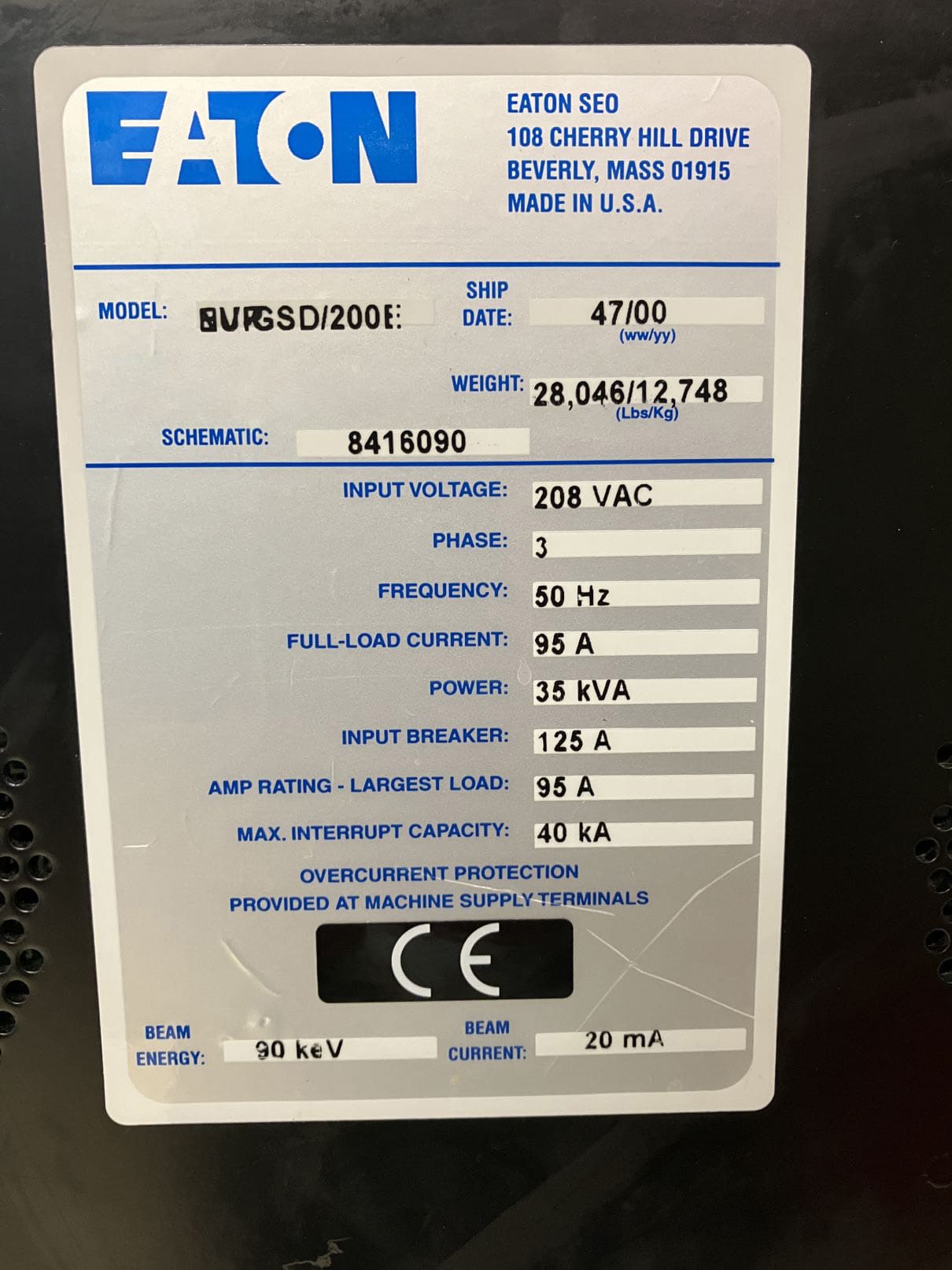 Used 2000 Eaton Nova Axcelis NV GSD 200 EE