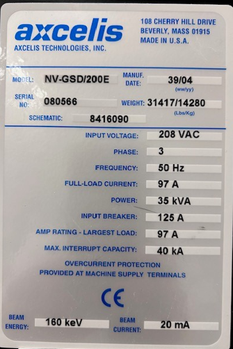 Used 2004 Axcelis NV-GSD/200E