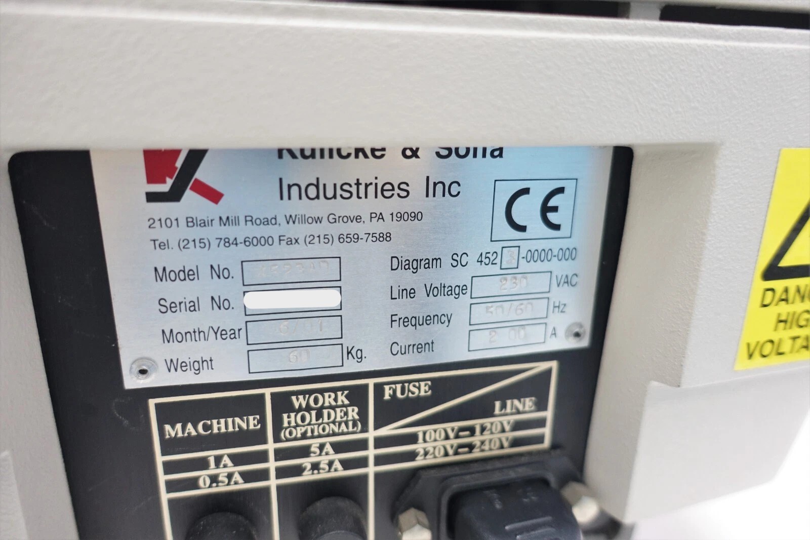 Used 2001 KULICKE & SOFFA 4523AD 4523A DIGITAL K&S ULTRASONIC WEDGE WIRE BONDER