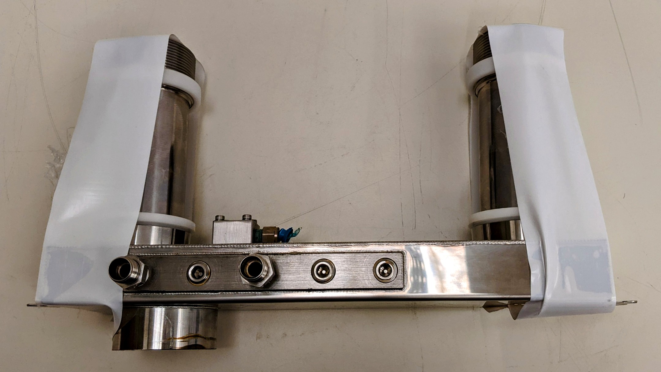 Used TEL Act 8 Part Dev 3-2 Dispense Line/Water Jacket H Nozzle Assembly, Dev 3-2 Exhaust/Drain Manifold - Module Area