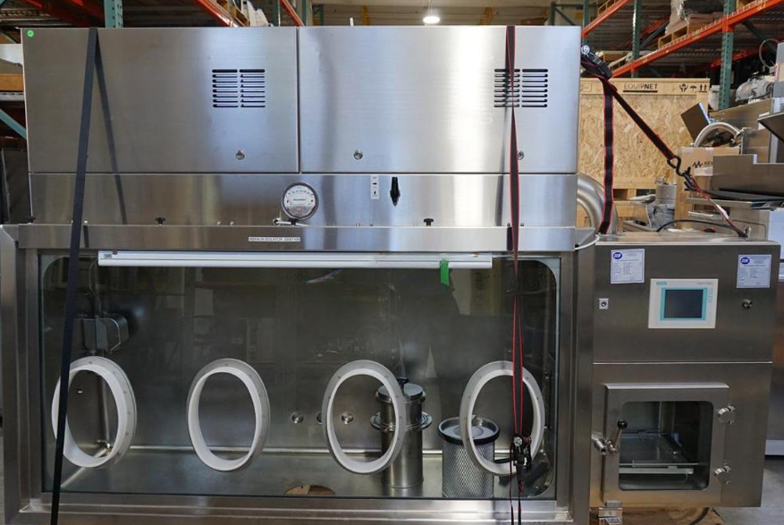 Used Mbraun 4 port IsoPro Containment Isolator with transfer Chamber and HEPA filtration