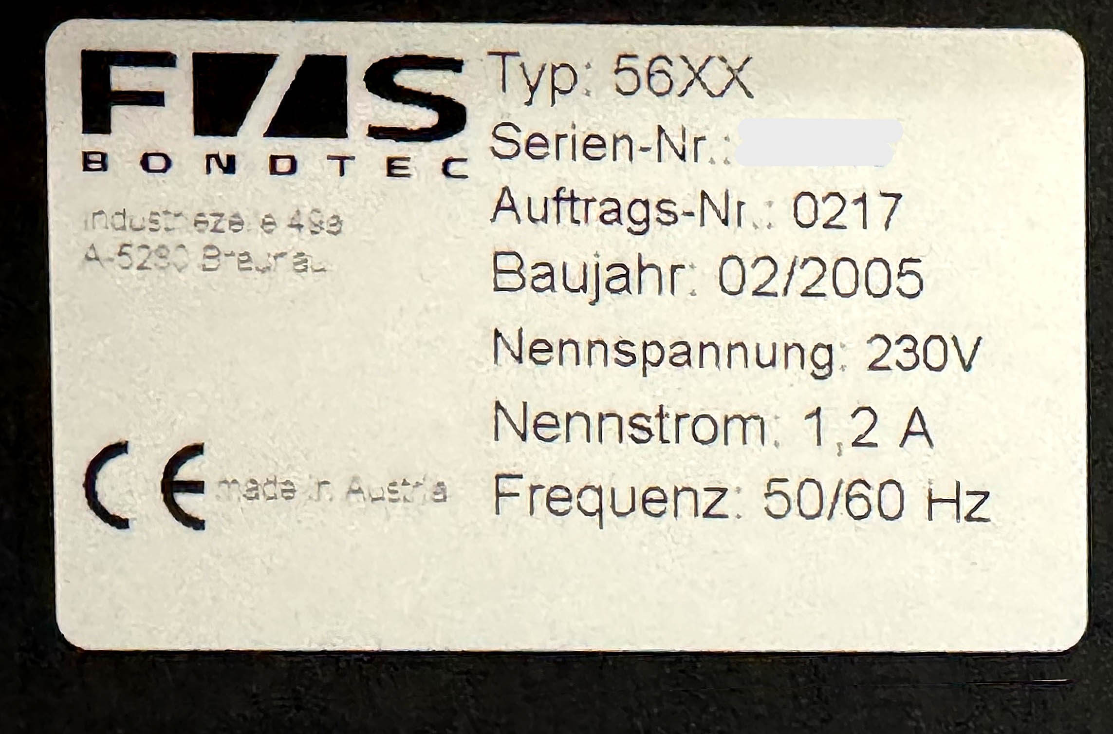 Used 2005 F&S Bondtec 5610