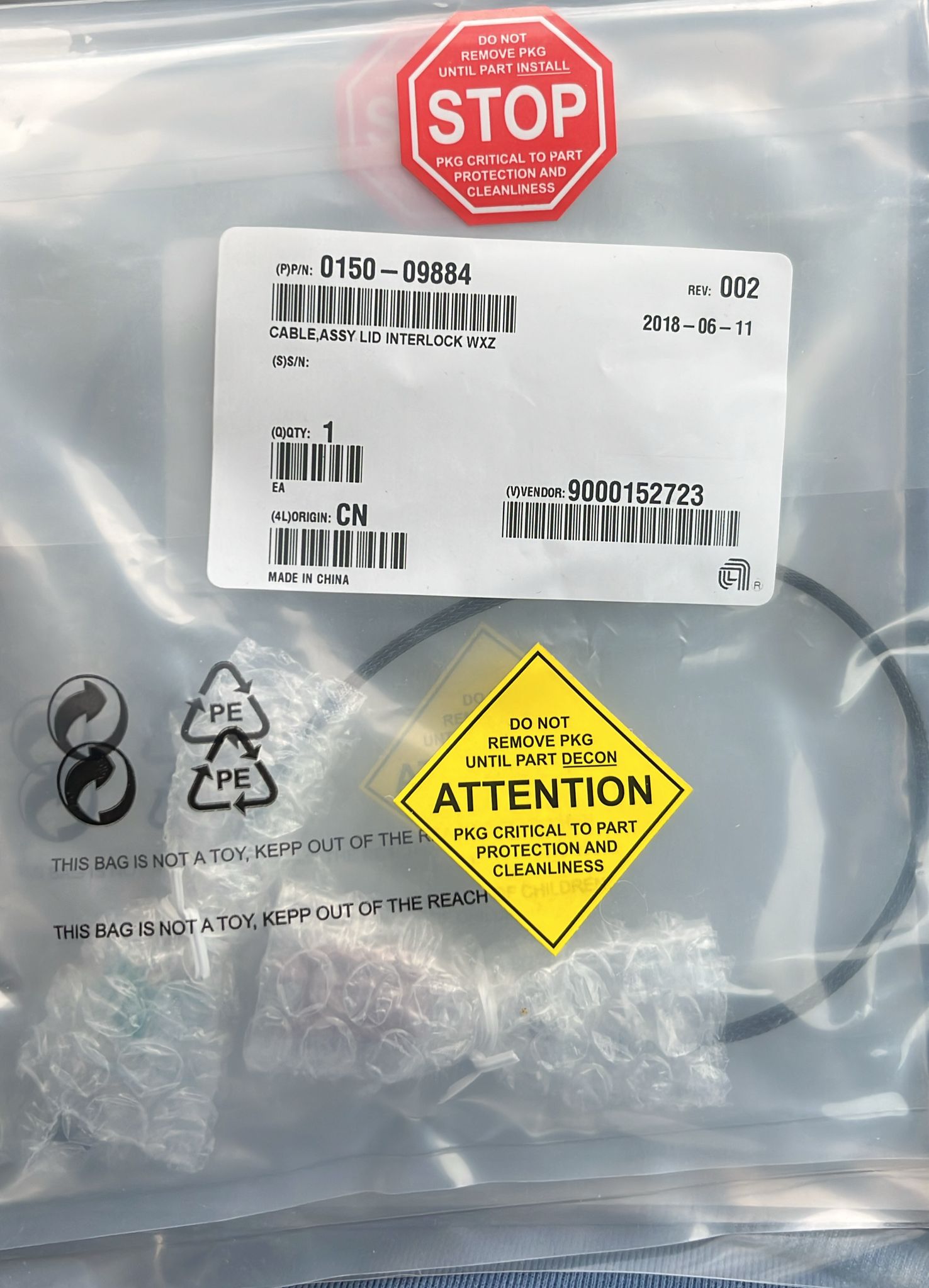 Used Applied Materials AMAT 0150-09884 CABLE,ASSY LID INTERLOCK WXZ