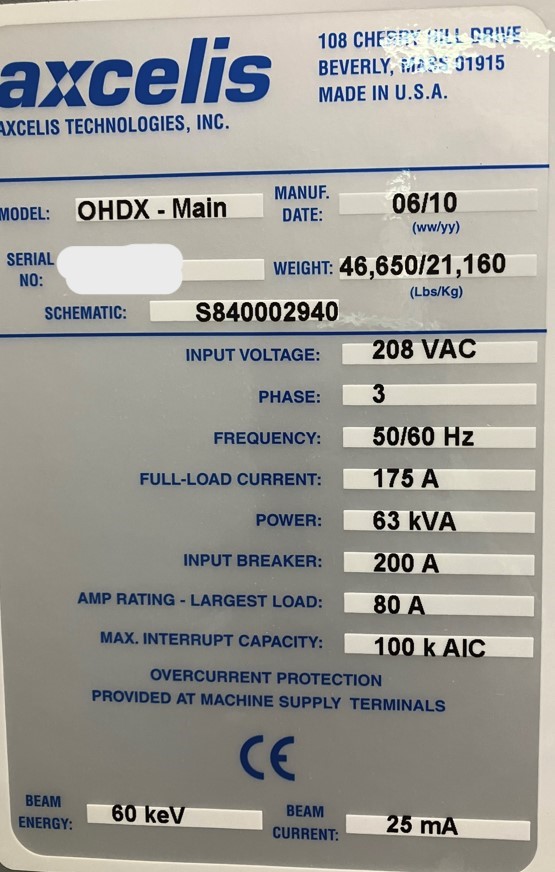 Used 2009 Axcelis Technologies OPTIMA_HD