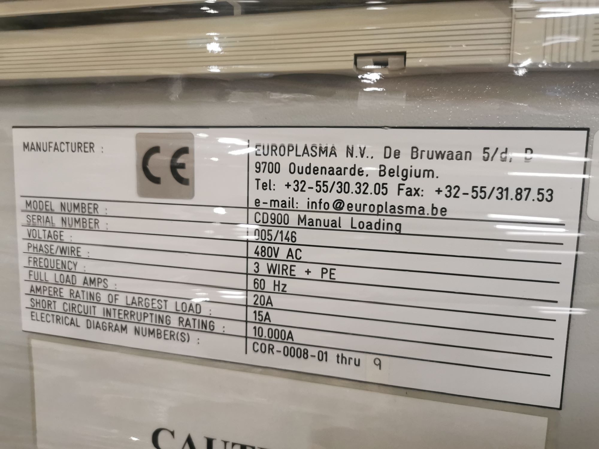 Used Europlasma CD 900 Manual load Plasma Cleaner