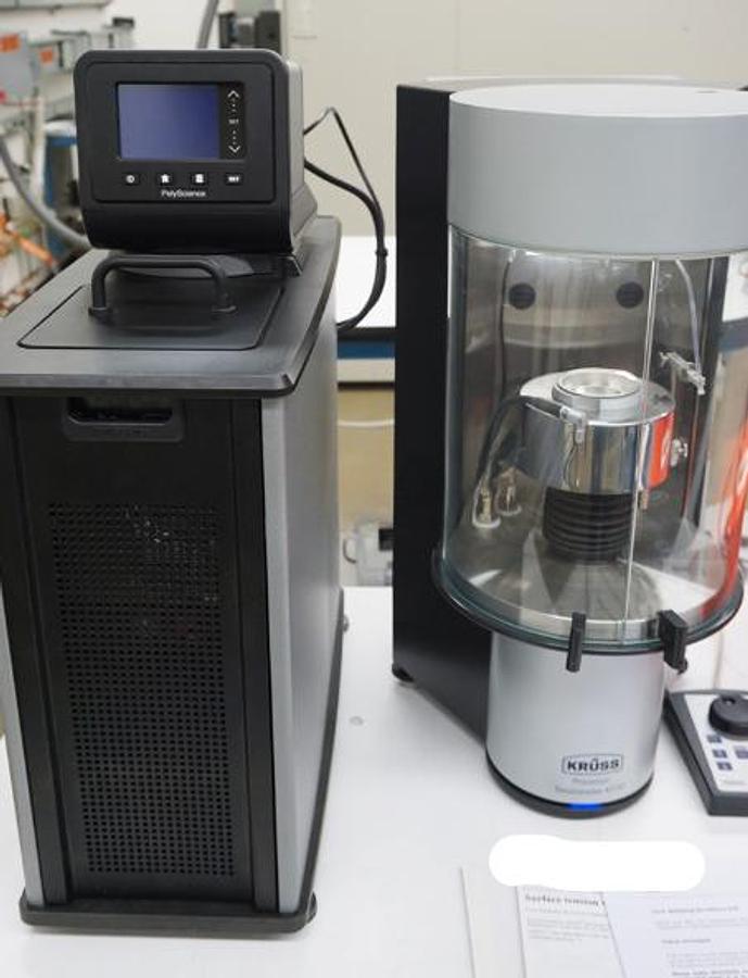 Used Kruss K100Mk2 tensiometer with PC, software, temperature circulator, and Metrohm 765 dosimeter