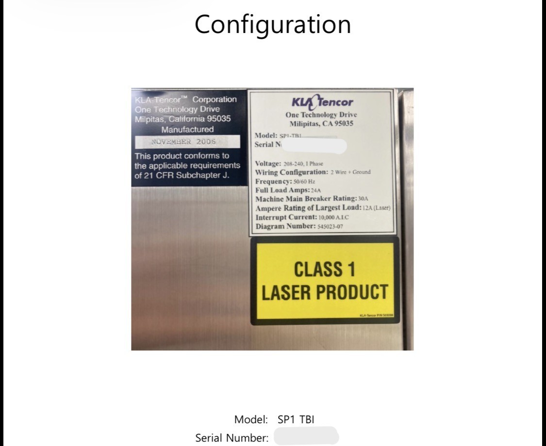 Used KLA SP1 TBI