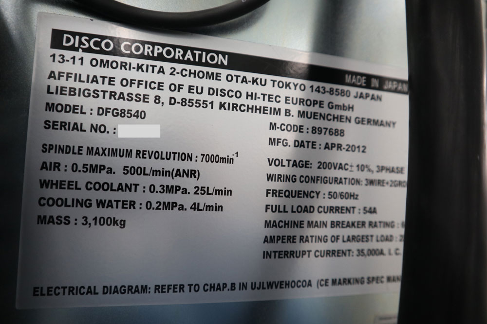 Used 2012 Disco DFG 8540 Wafer Grinding, Lapping & Polishing