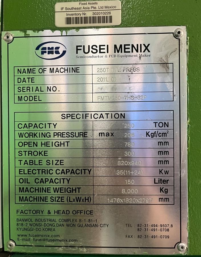 Used 2011 Fusei FMTM250-7HS-32P