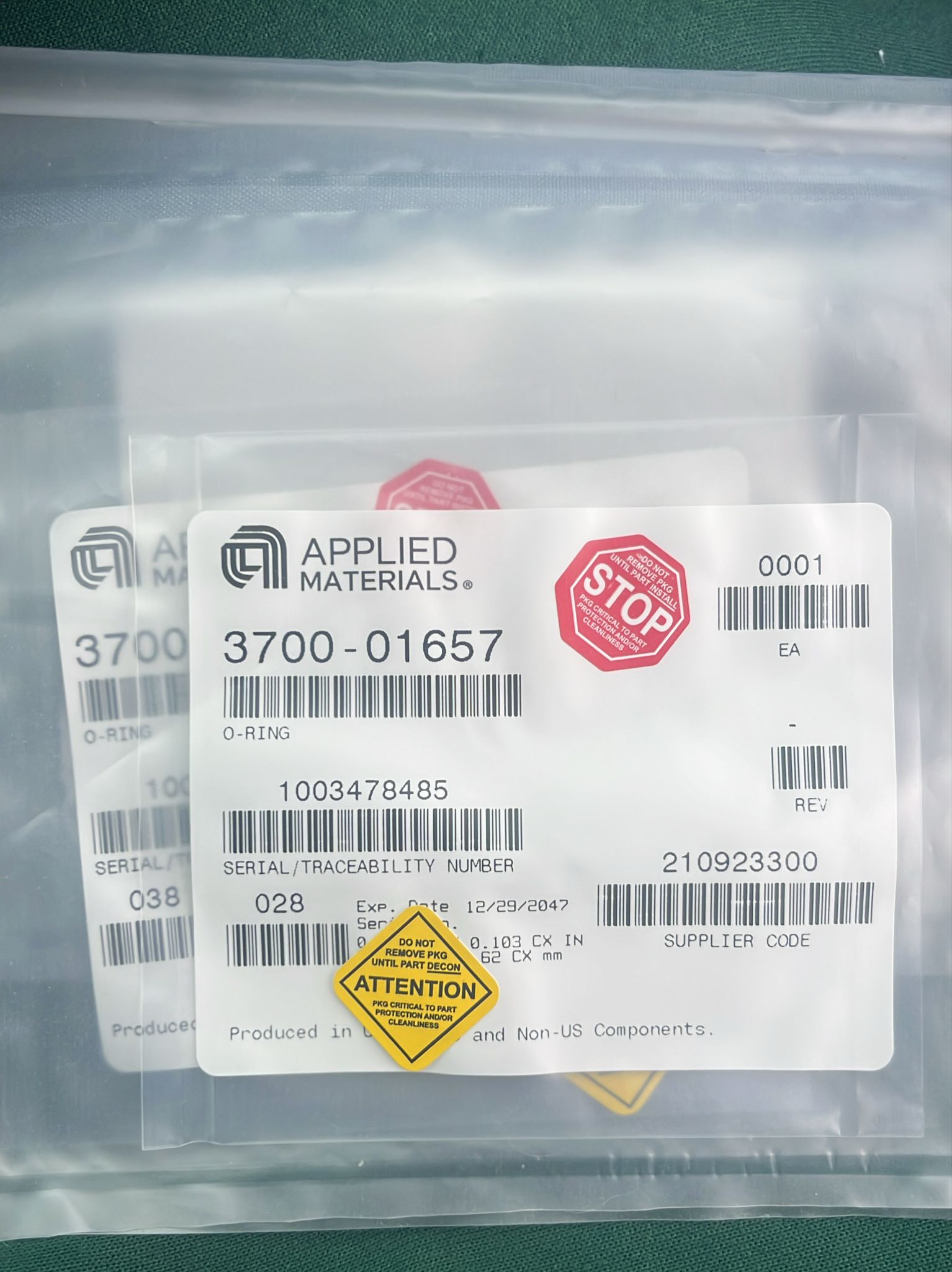 Used Applied Materials AMAT WXZ PART: O-RINGS - VARIOUS AVAILABLE