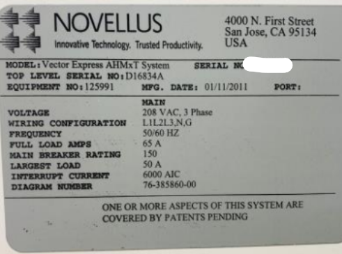 Used 2011 LAM (Novellus) Vector Express AHM