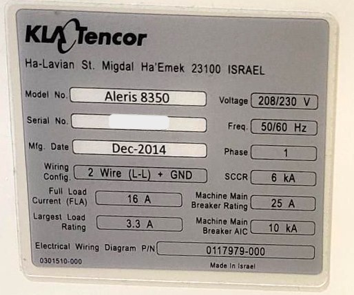 Used KLA Aleris 8350 Advanced Film Metrology Tool