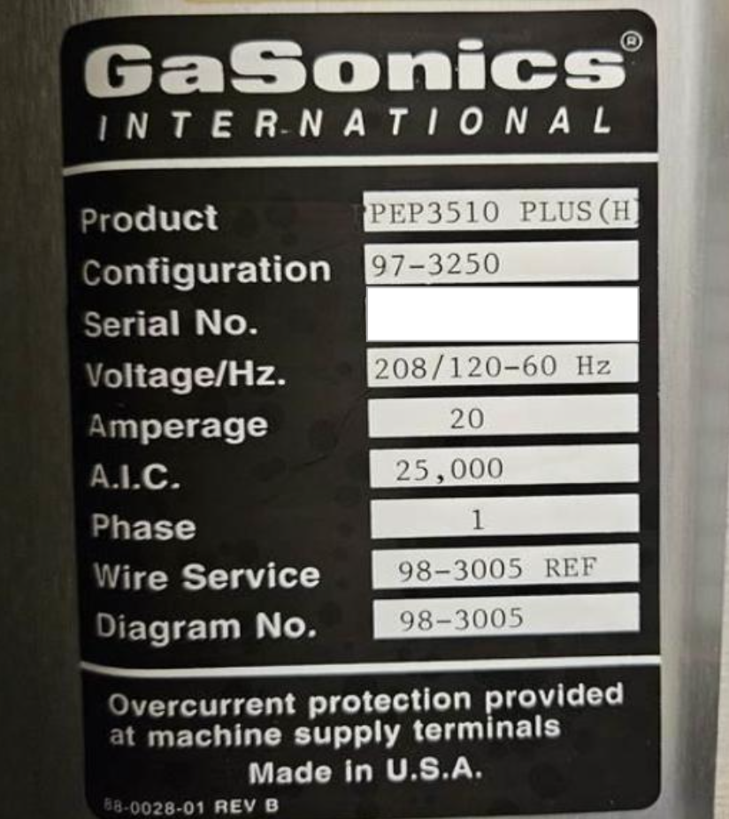 Used Gasonics PEP3510 H Asher