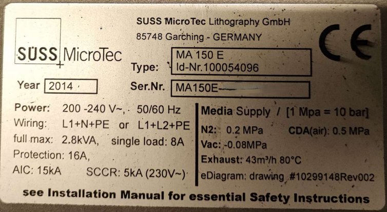 Used 2014 SUSS MicroTec MA150E Mask Aligner