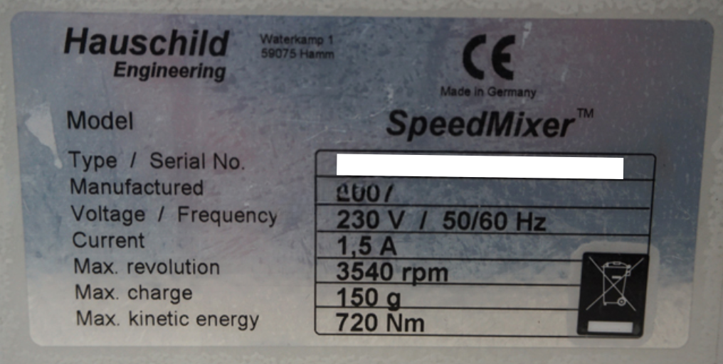 Used 2007 Hauschild Speedmixer DAC150 FVZ-K Planetary mixer