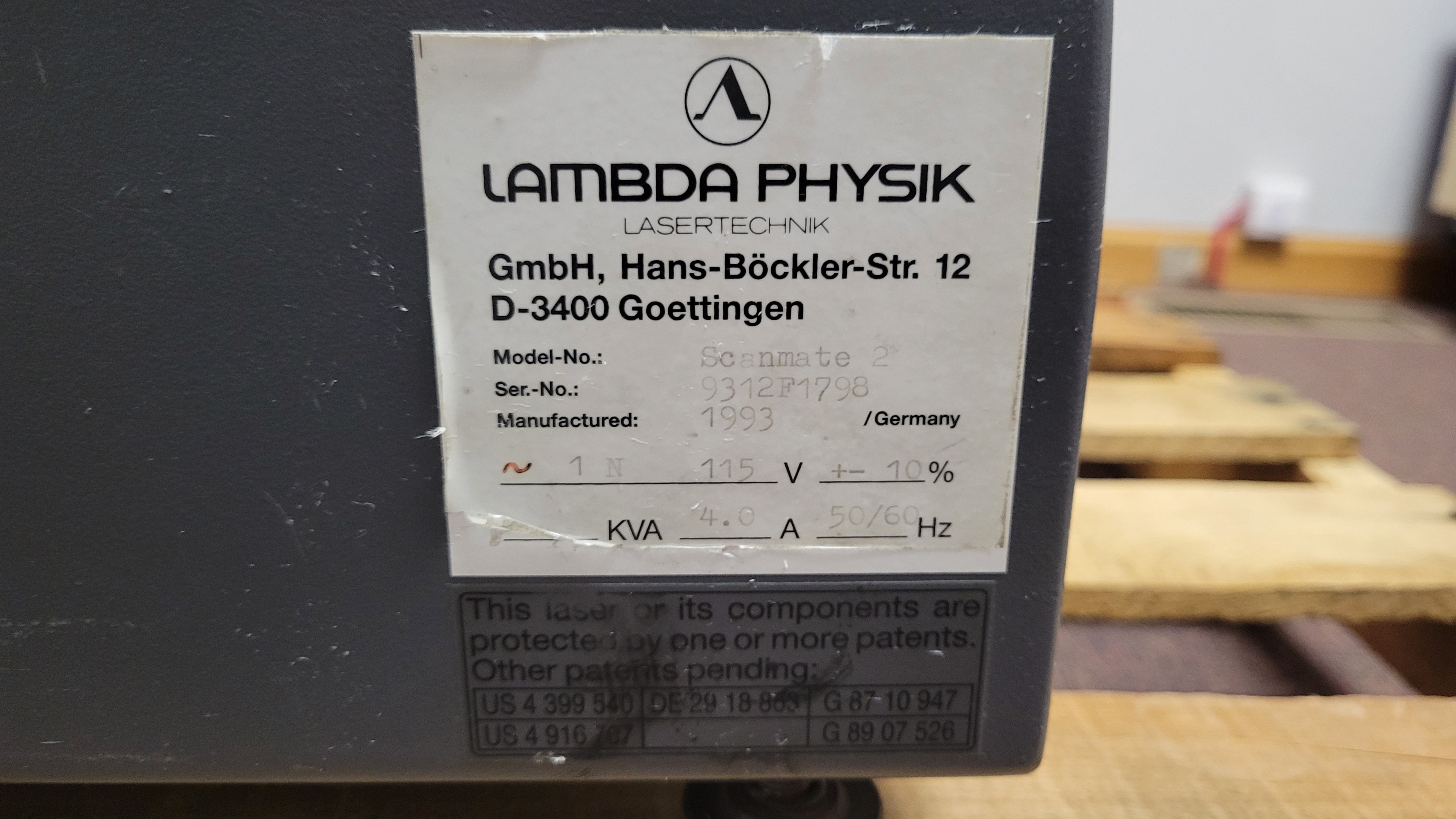 Used 1993 Lambda Physik Scanmate 2 Tunable Dye Laser System
