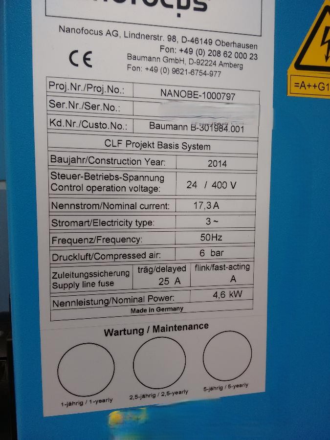 Used 2014 Nanofocus usprint 3d inspection system with Bauman