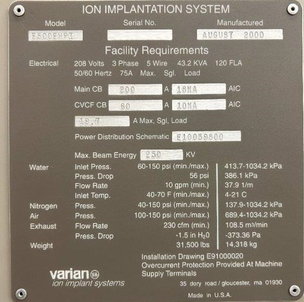 Used 2000 Varian E500 EHPI