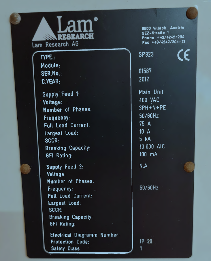 Used 2012 LAM Research Corp. SEZ 323