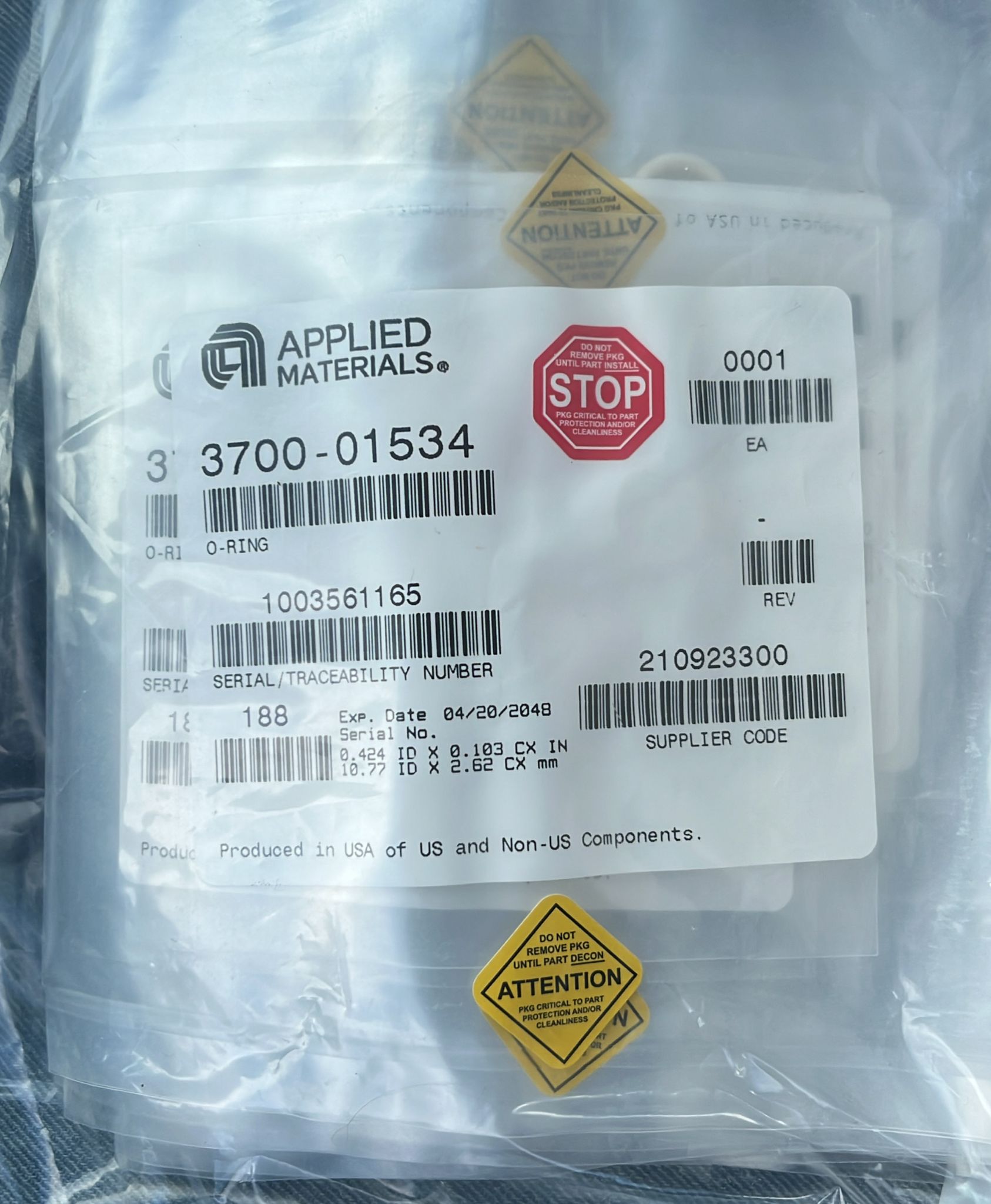 Used Applied Materials AMAT WXZ PART: O-RINGS - VARIOUS AVAILABLE