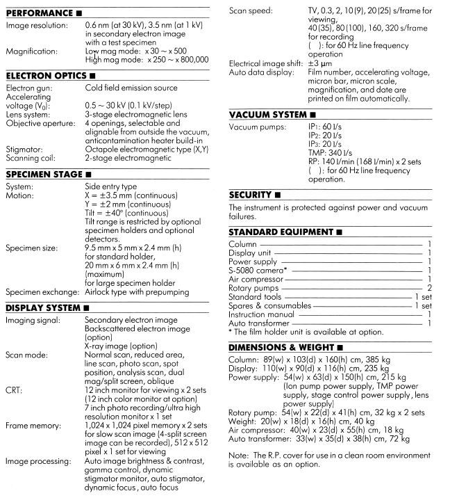 Used 1998 Hitachi S 5000 Field Emission Scanning Electron Microscope