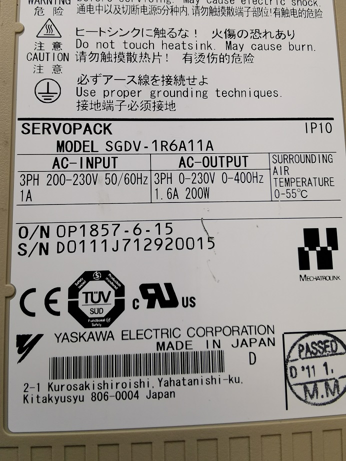 Used Yaskawa servo drive SDGV-IR6A11A