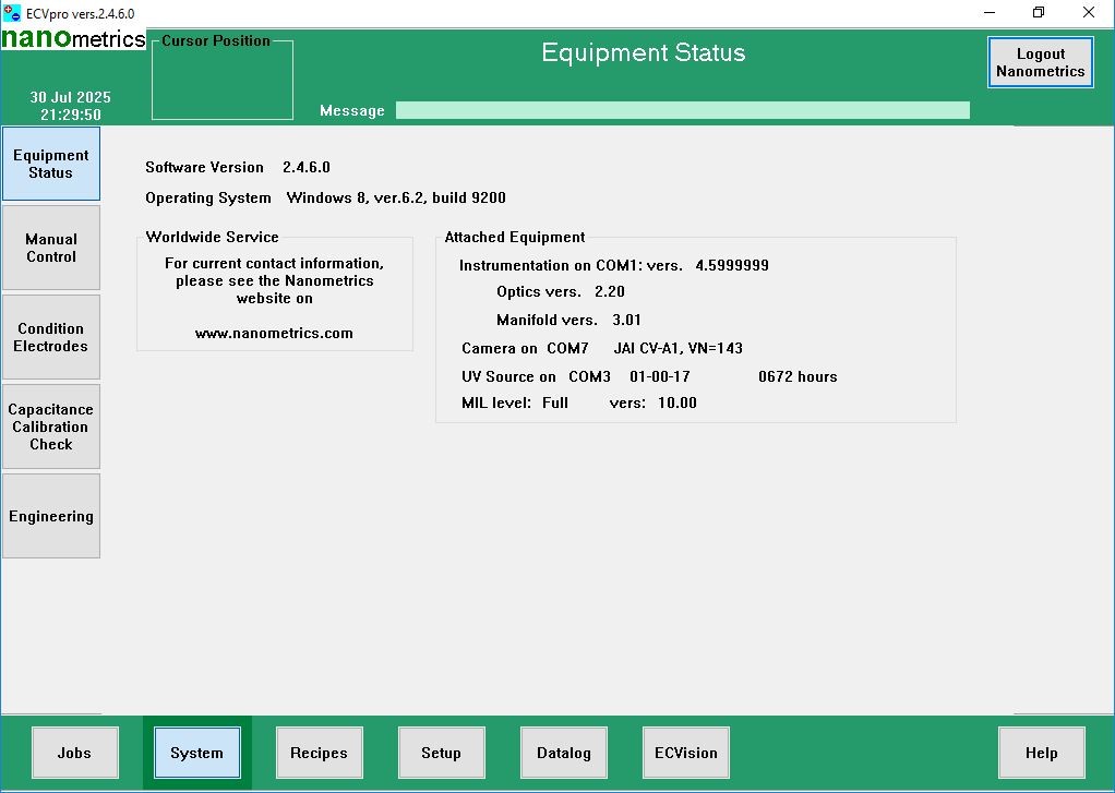 Refurbished Nanometrics ECV Pro UV Electrochemical CV Profiler