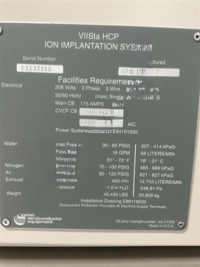 Used 2007 AMAT / Varian Semiconductor Equipment Associates (VSEA) VIISta HCP