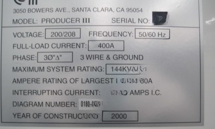 Used 2000 AMAT Producer S PECVD TEOS