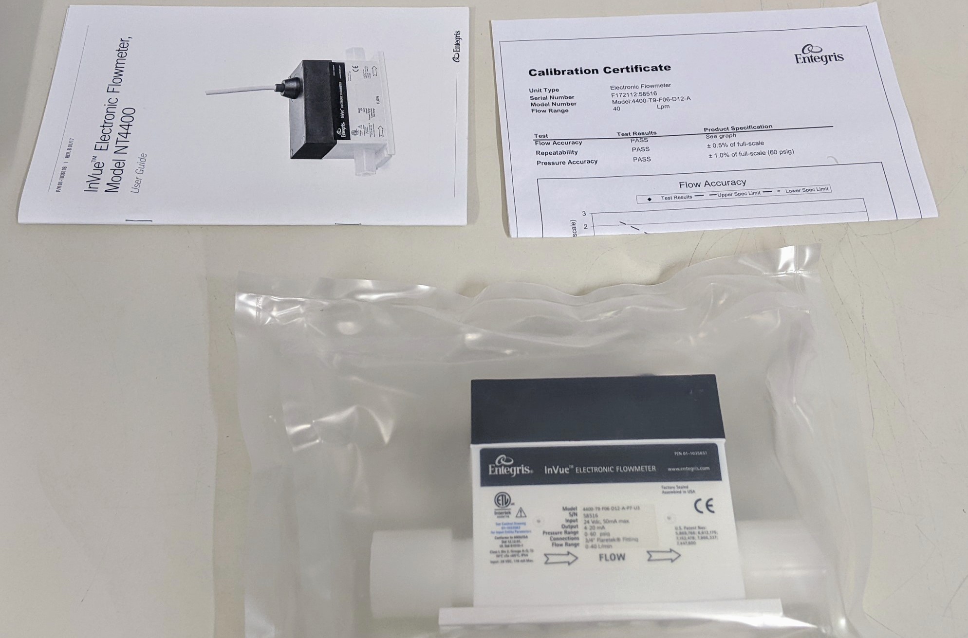 Used ENTEGRIS NGS, ELECTRONIC FLOWMETER 40L 3/4,U3