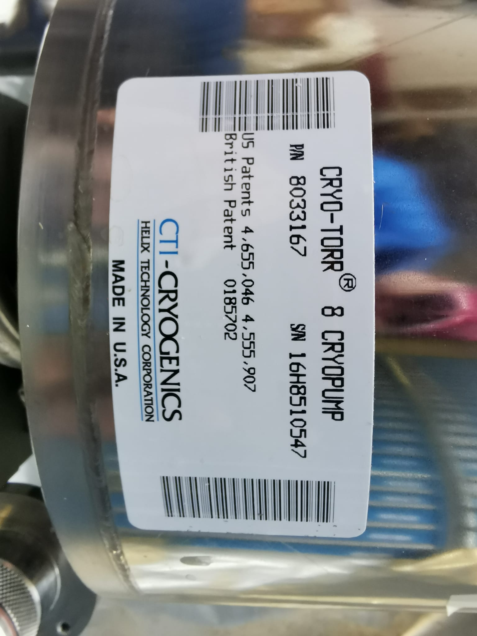 Used Eaton Nova 6200AV Cryogenics cryo pump