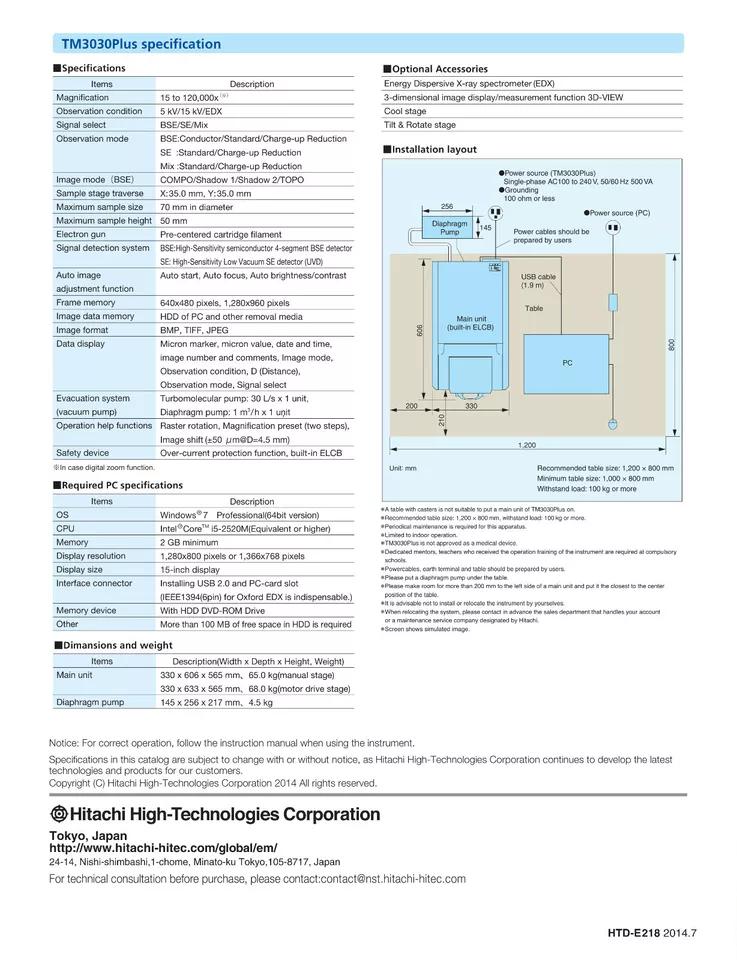 Used HITACHI TM-3030Plus Desktop Scanning Electron Microscope